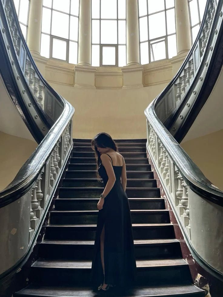 Buyishang Sexy A line Spaghetti Straps Black Long Prom Dresses Long Party Dress